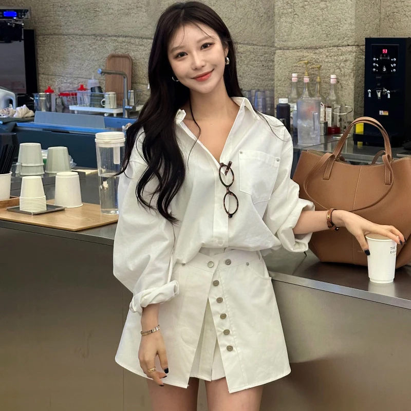 

Chic High Waist Midi irt Dr with Button Detail Spring Season Women's Faion A-Line Skirt Sle Polyester Fiber Long Sve