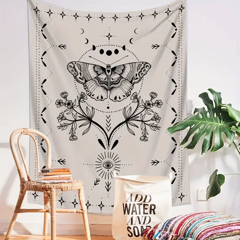 VIKAMA Black White Moon Phase Flowers Mysterious Tarot Tapestry, Enchanted Wall Hanging for Bedroom Living Room Dorm