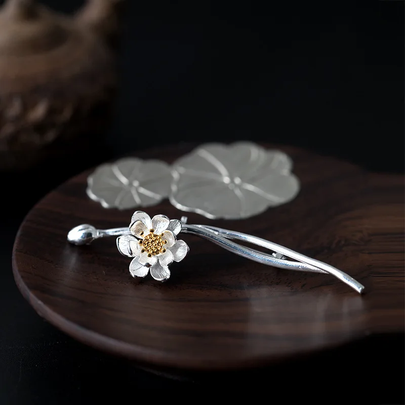 

S925 Silver Chinese Classical Flower Collar Pin, Sweet And Elegant Lotus Brooch, Retro Artistic Silver Jewelry, Daily Wear Jewel