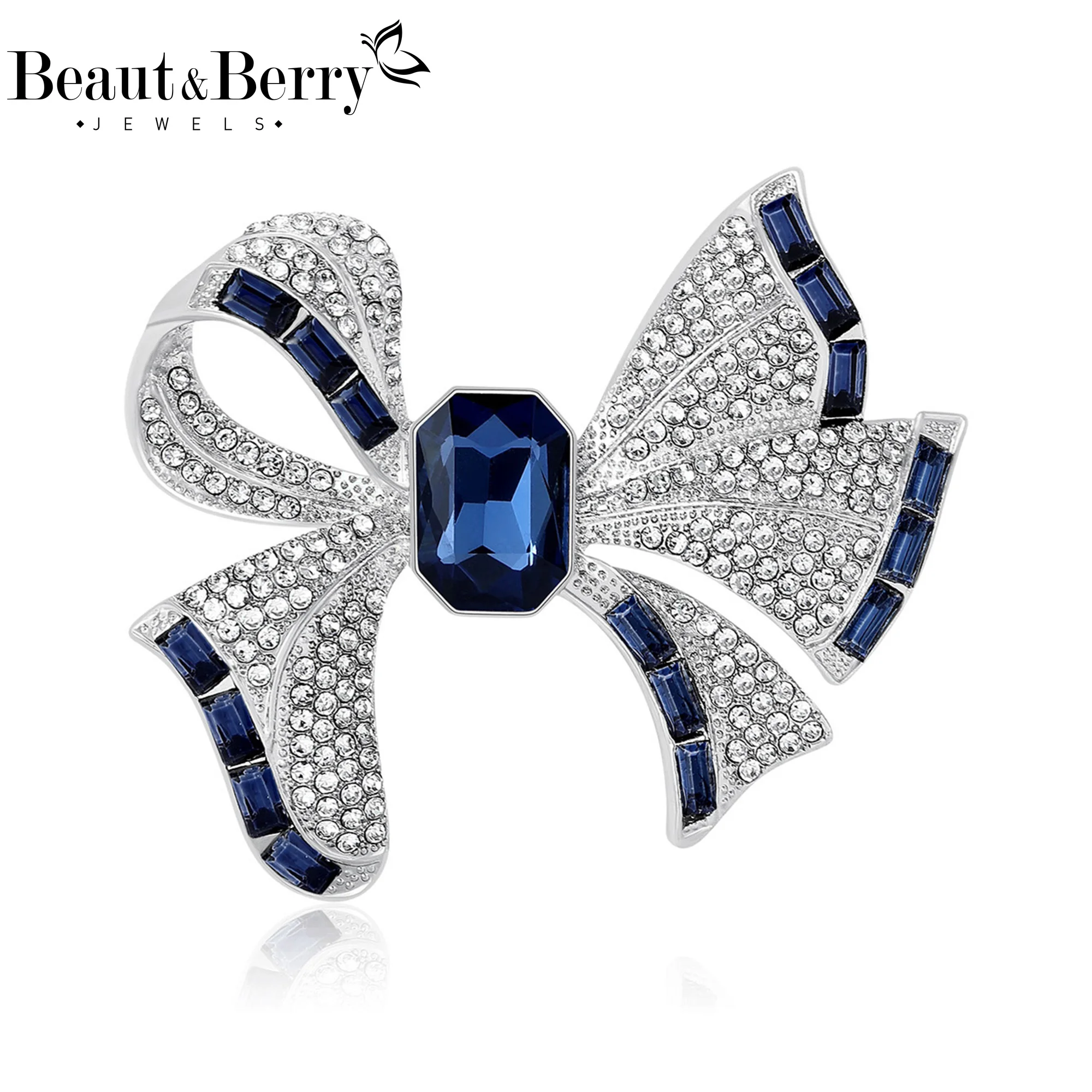 Beaut&Berry Luxury Rhinestone Bow Brooches for Women Bowknot Pins Casual Party Friends Accessories New Fashion Gifts Decoration