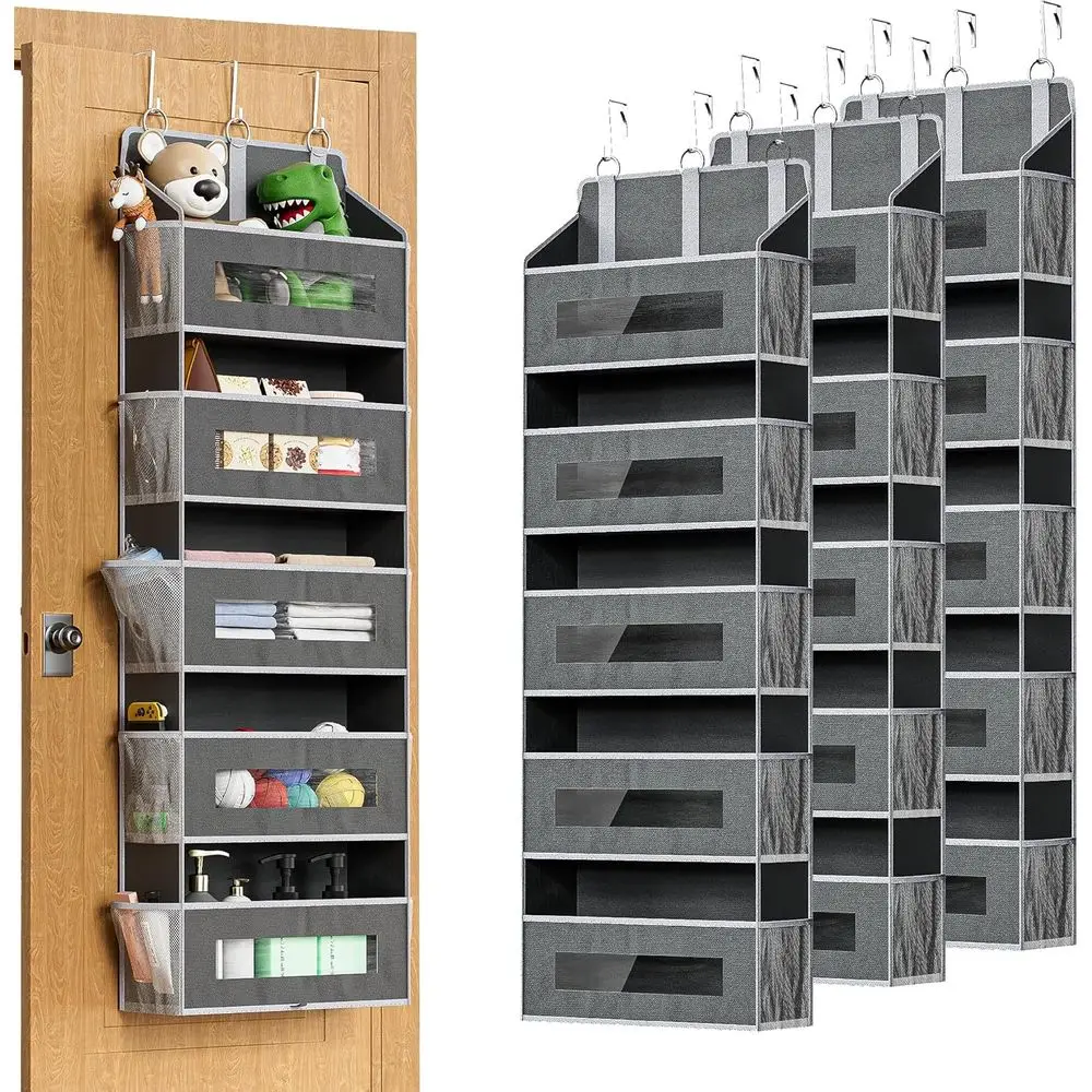 

3 шт. 5-уровневых органайзеров для хранения на дверь с 10 боковыми сетчатыми карманами, грузоподъемность 48 фунтов, конструкция с 3 крючками, подвесной органайзер