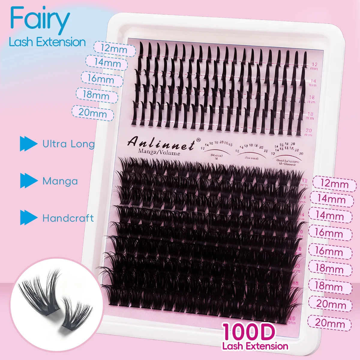 Faux cils artificiels épais à grappe unique naturelle féerique, maquillage de jeu mixte, courbe D, grande capacité, 14 rangées