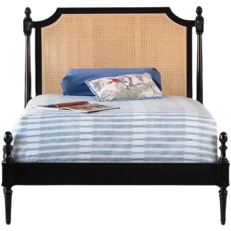 Nordic solid wood double  1.8 rattan bed master bedroom modern simple oak 1.5 meters rattan bed