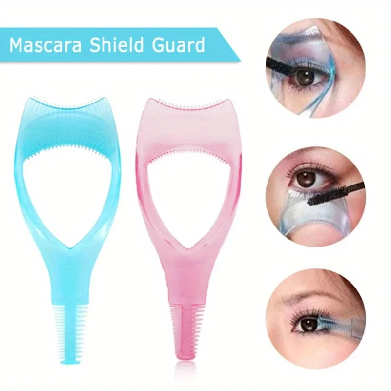 Modello applicatore mascara 3 in 1 con protezione e custodia per piegaciglia, supporto per eyeliner, aiuto per ciglia, strumento per il disegno delle sopracciglia