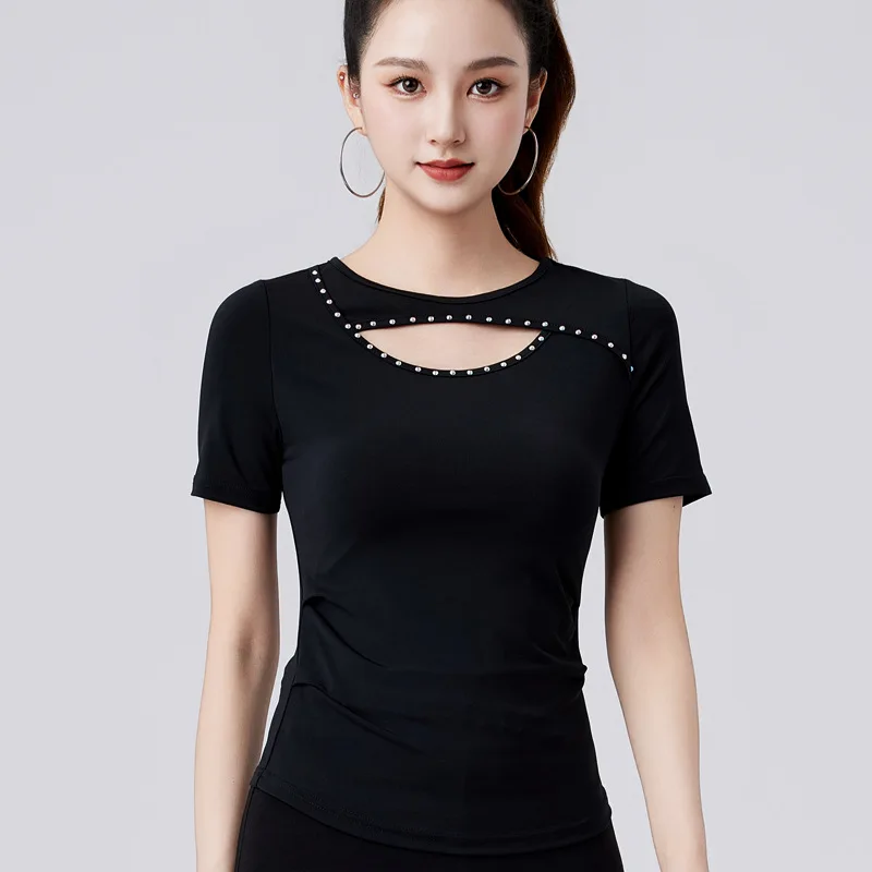 

Solid Color Samba Dance Tops Adult Modern Dance Latin Practice Girls Slim Fit Costume Women's Dance Suit Top Competition T-shirt