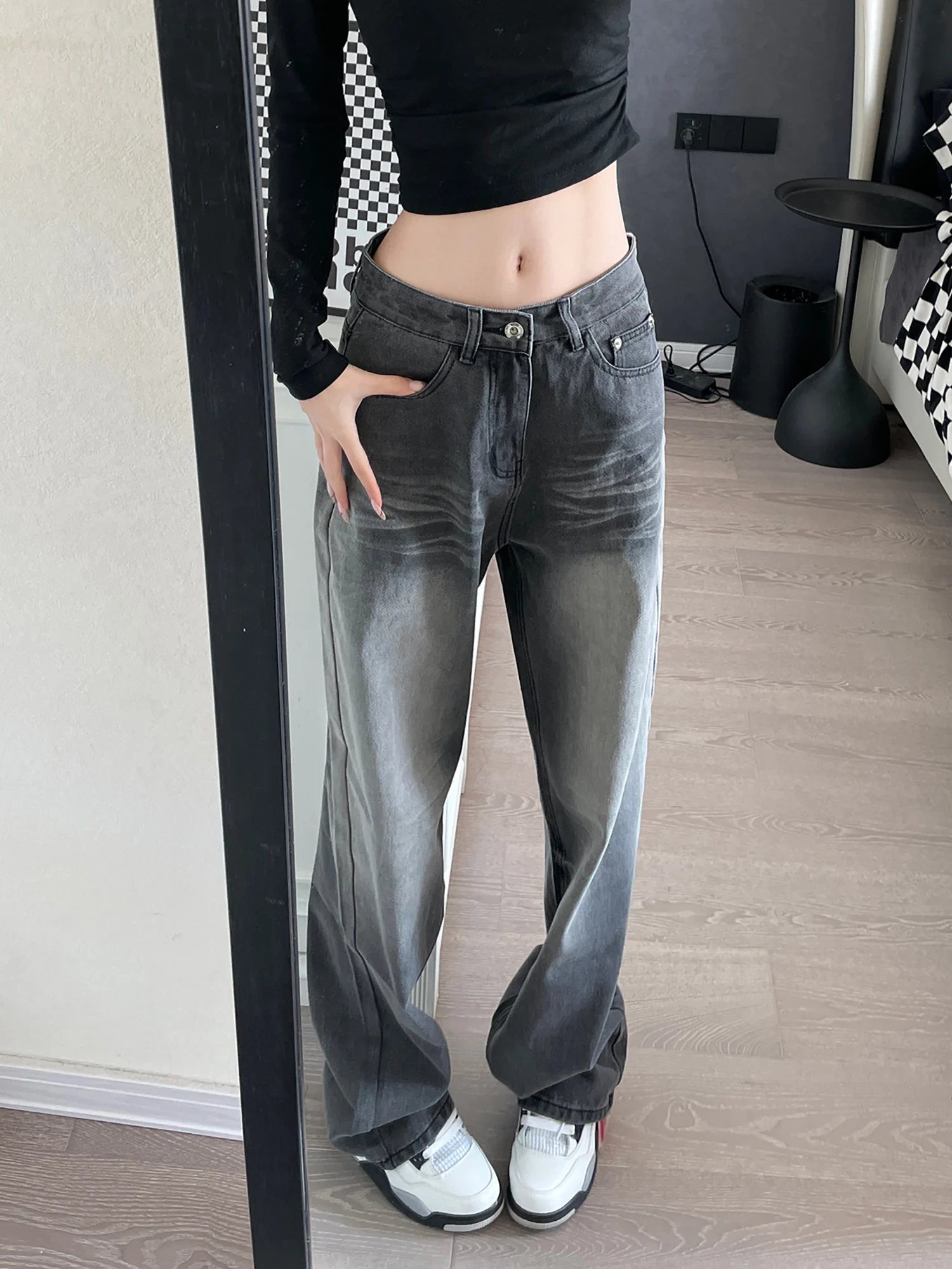 

Свободные прямые джинсы, мужские повседневные джинсы в американском стиле, хлопковые джинсы с несколькими карманами, молодежная модная одежда, всесезонная одежда