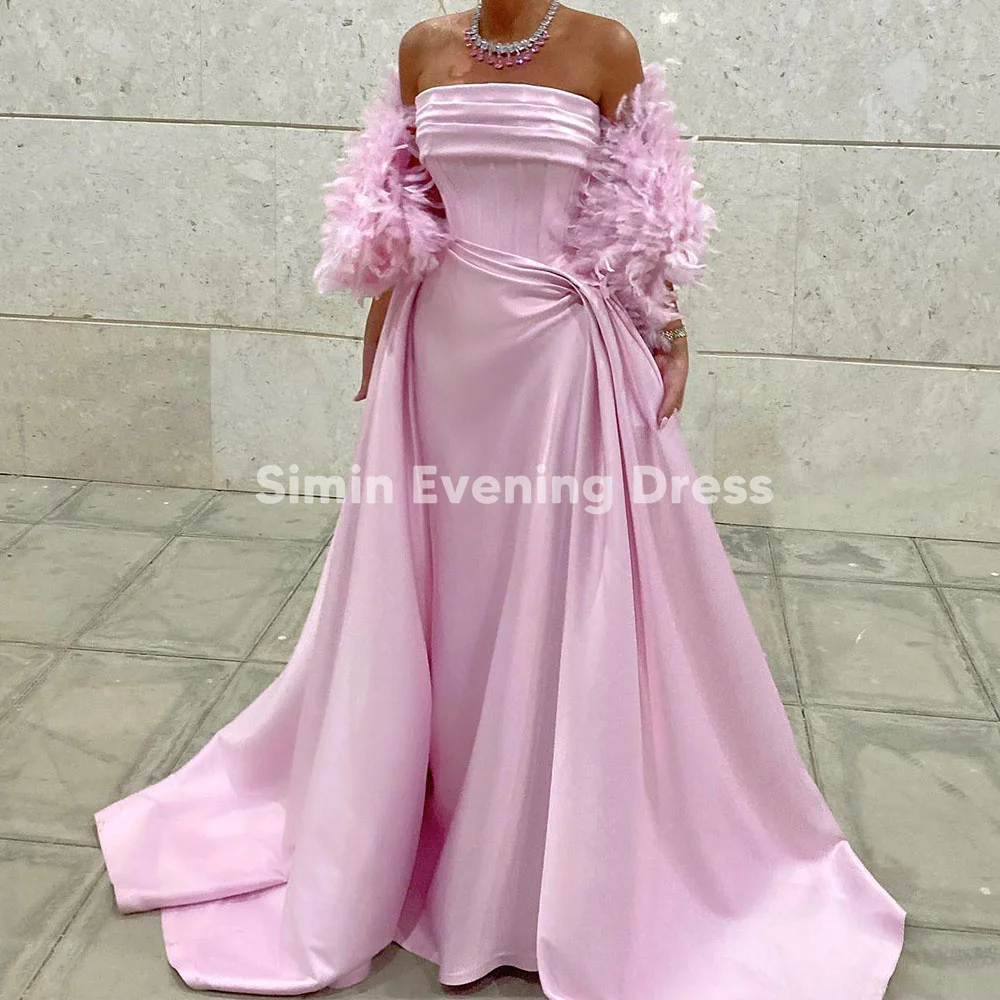 

Simin женские атласные плиссированные вечерние платья русалки без бретелек без рукавов с шалью из перьев вечерние элегантные вечерние платья 2025