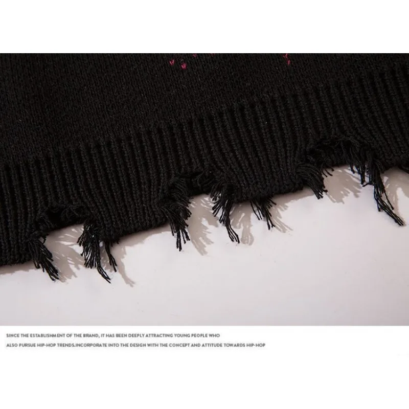 Dark Design Necklace Sweater Men's Lazy Style Loose Ripped Round Neck Knitted Long-sleeved Top