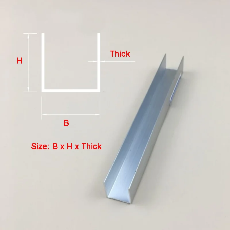 2Pcs Aluminium U Profile Channel 5x5/5x10mm-100x25mm Length 495mm DLY Aluminum Profile Fixed Card Slot Thick 0.4-2mm