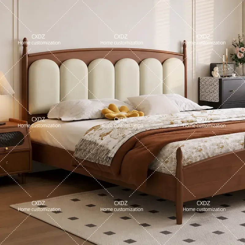 Solid Wood Upholstered Bed with Storage French Style Double Bed 1.8m American Retro Design 1.5m Medium Ancient Home Furniture