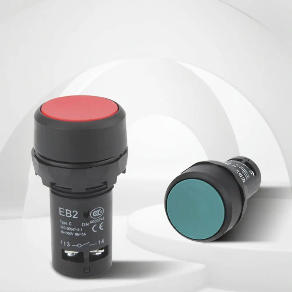 EB2F 22mm Illuminated Pushbutton Switch Self Reset Flat Design Electrical Control Panel Momentary Signal Indicator Lamp