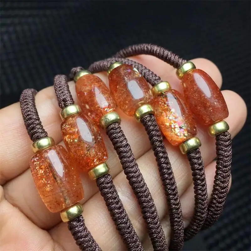 S925 Natural Gold Strawberry Quartz Bucket Bead Bracelet For Women Man Reiki Crystal Jewelry Gift 1pcs