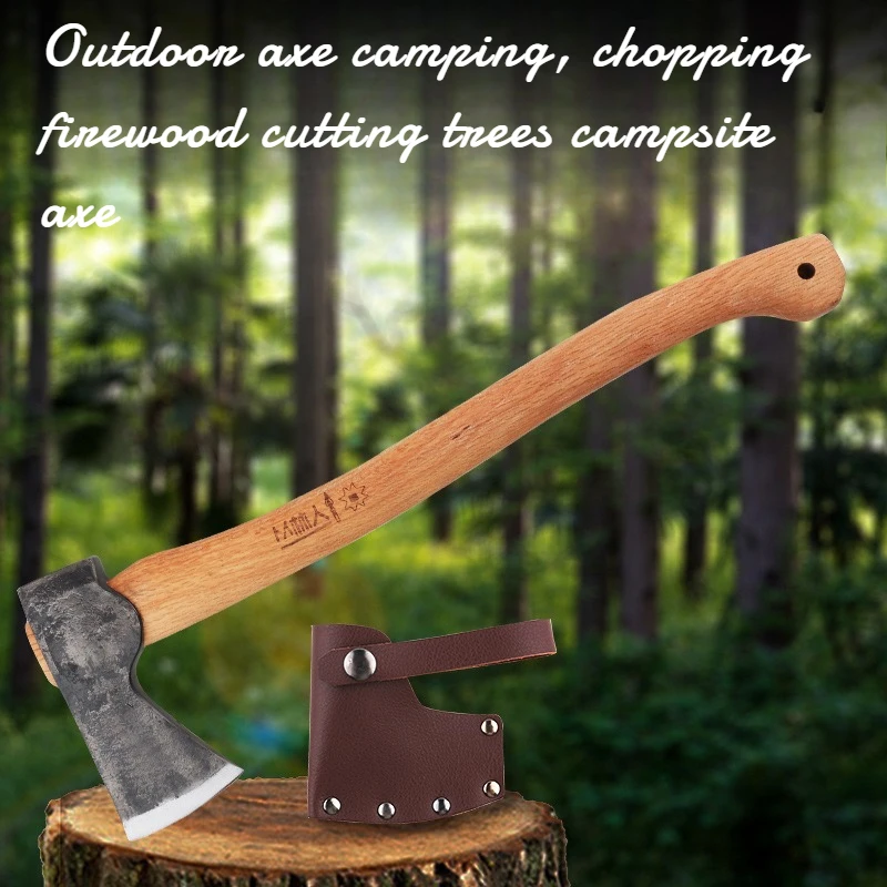 High-quality Long Outdoor Firewood Chopping Camping Axe Household Wooden Handle Logging Tool Multi-functional T-actical Axe