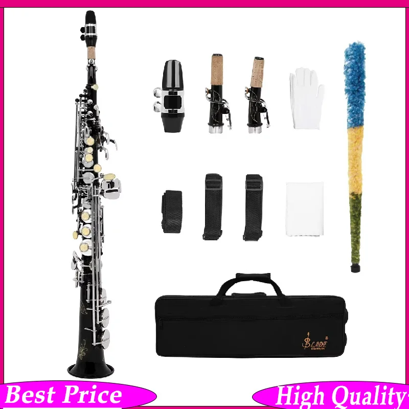 

SLADE Soprano Saxophone EB Hand-carved Brass Straight White/Black Shell Musical Instrument for Exam Performance Control