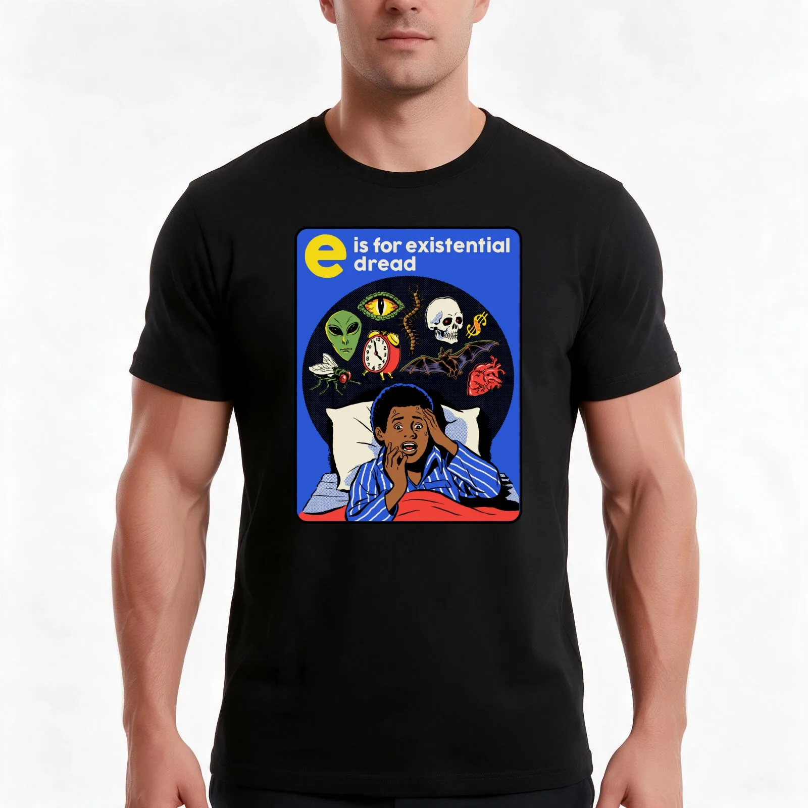 E is for Existential Dread T-Shirt, Summer Casual Cotton Tee, Oversized Streetwear Tops, Vintage Graphic Print, Unisex Men Women