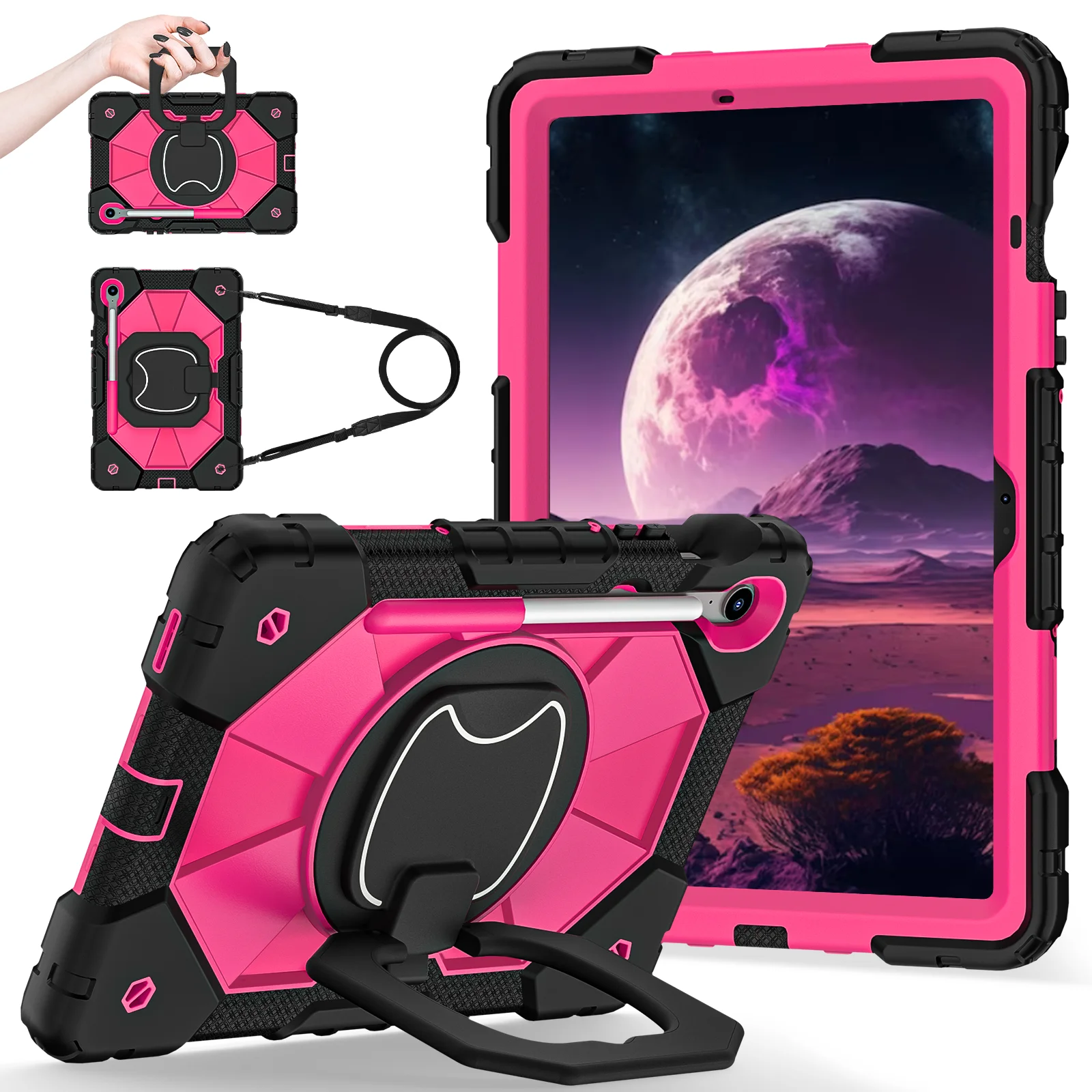 

Kids Students Case For Samsung Galaxy Tab S10FE S9 FE 11" Tablet Stand Shockproof Cover With Foldable Bracket+Shoulder Straps