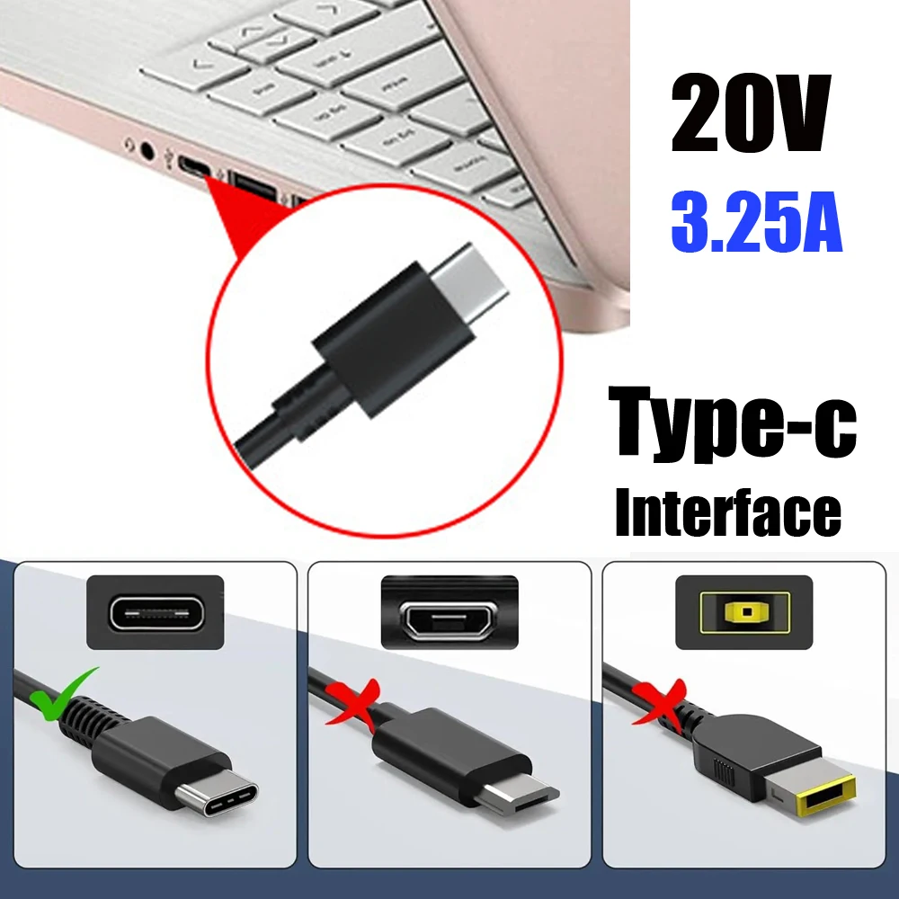 65W Charger For Lenovo ThinkPad P51s P52s T470 T580s 45W Hp Yoga Dell ASUS USB C Power Supply Adapter Type C Laptop Charger
