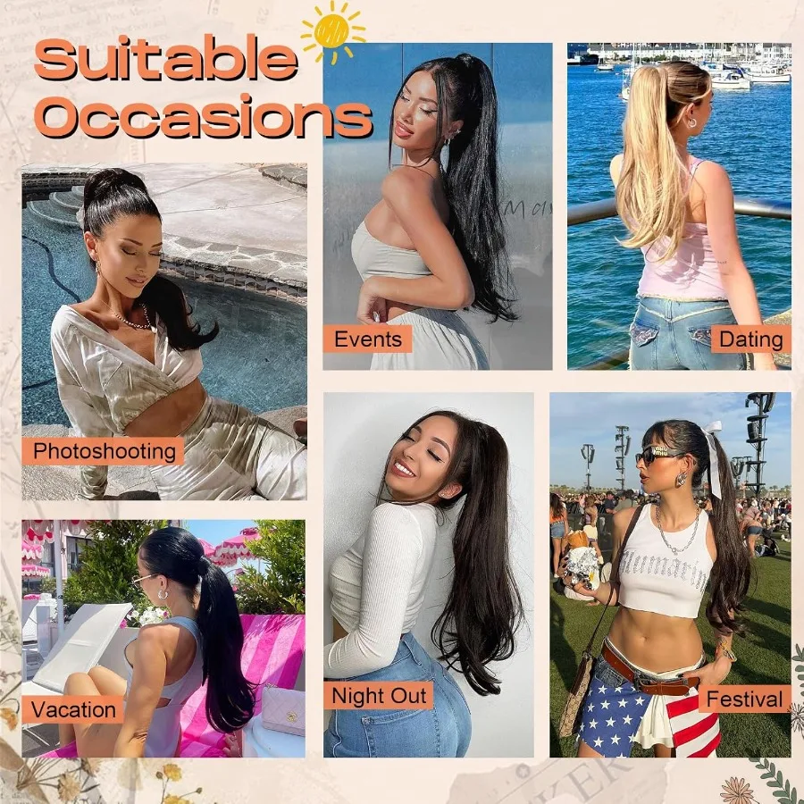 تنوعا الرباط ذيل حصان تمديد 26 طويل متموج متعدد الطبقات كليبين ذيل حصان وصلات شعر للنساء الوقوف عالية وهمية