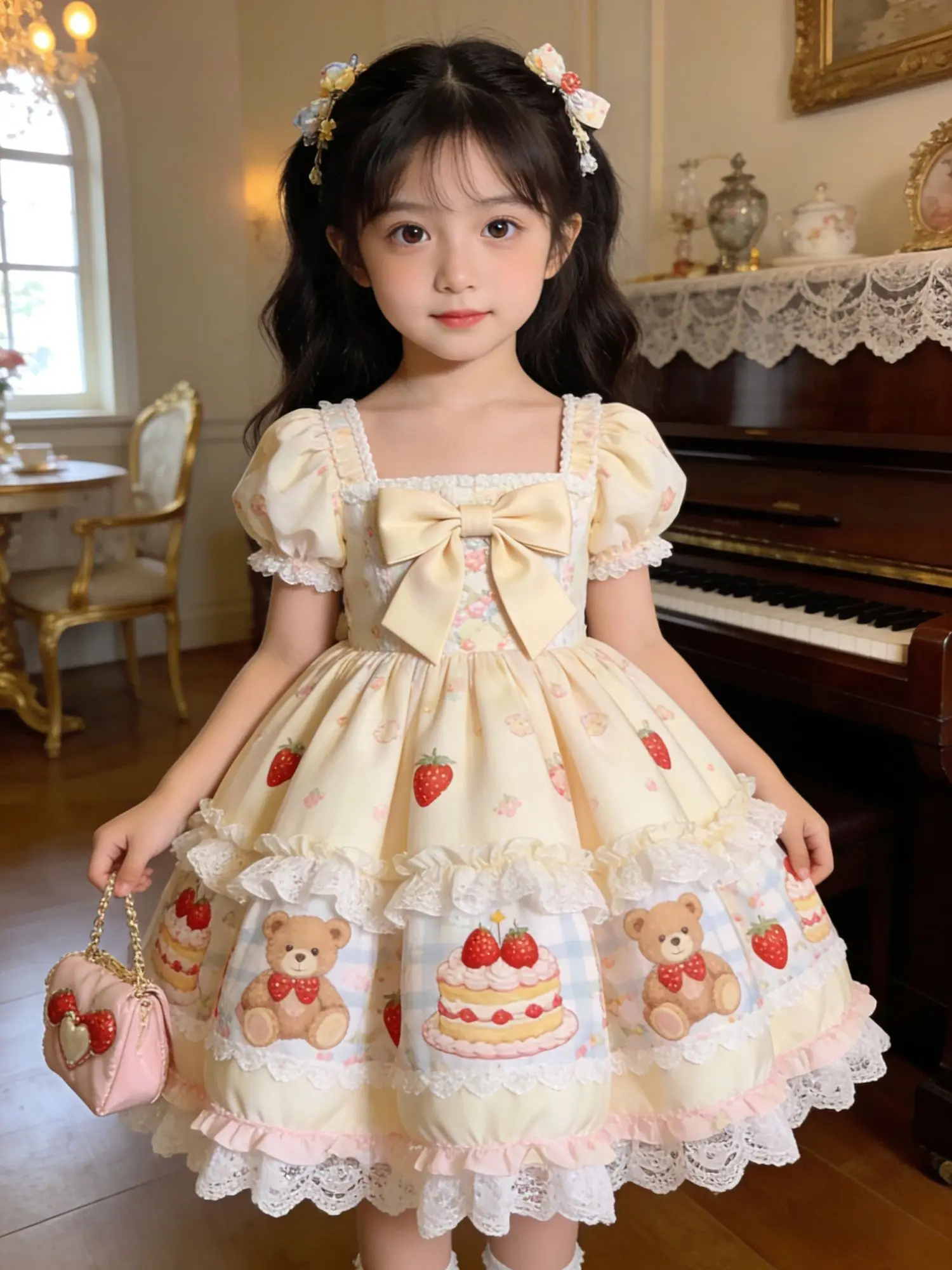 

Original Children's Cute Strawberry New Lolita Dress Summer Sweet Style Birthday Chic Cartoon Lace Princess Dresses for Girls