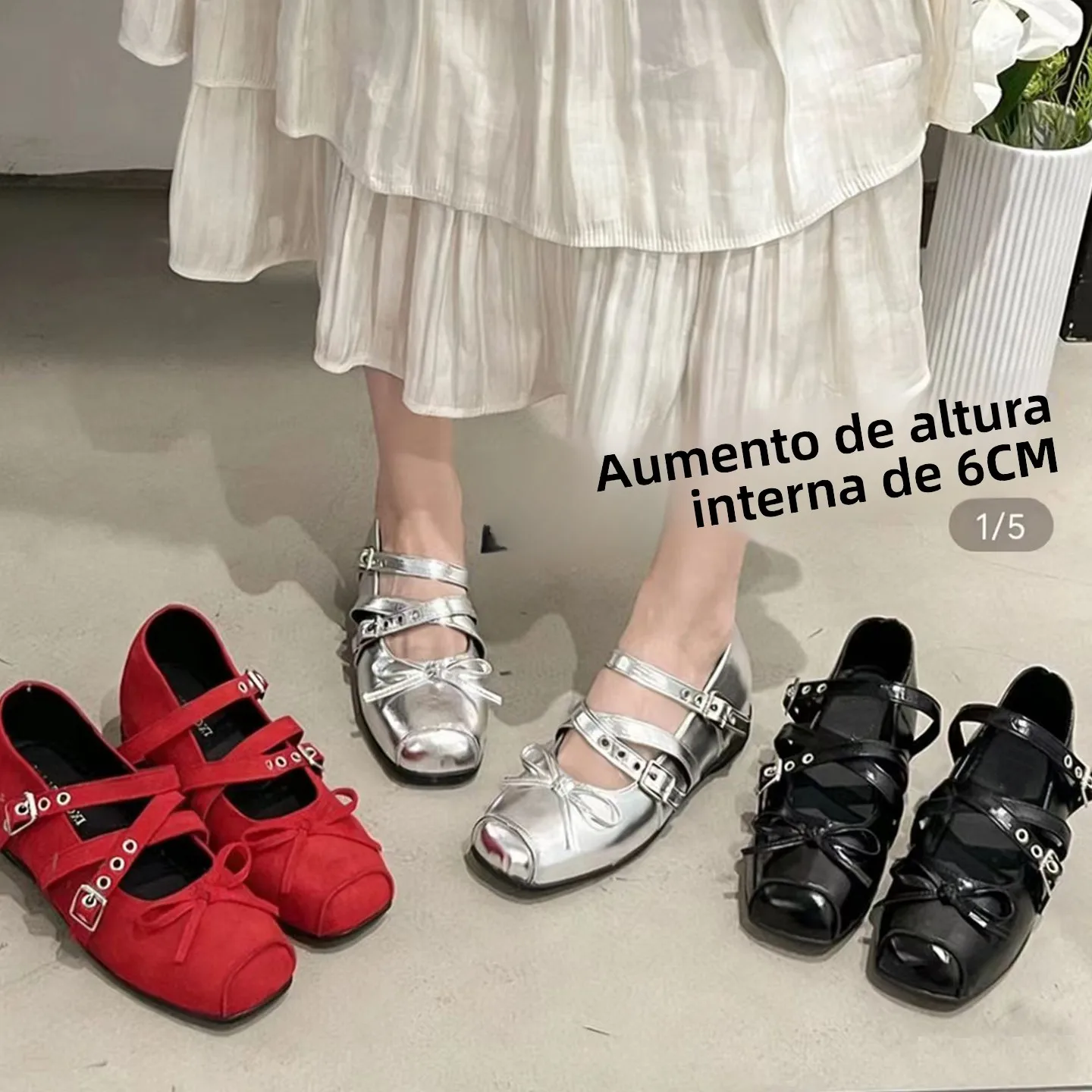 シルバーバレエシングルシューズ-レディース-2026-美しい赤いインナーヒール付き-イブニングウィンド-スクエアヘッド-メリージェーンシューズ-おしゃれなフラットシューズ