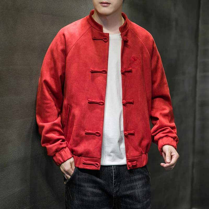 Autumn Winter Chinese Men\'s Clothing Loose Deerskin Velvet Retro Tang Jacket Suede Coat Outwear Male Traditional Chinese Clothes