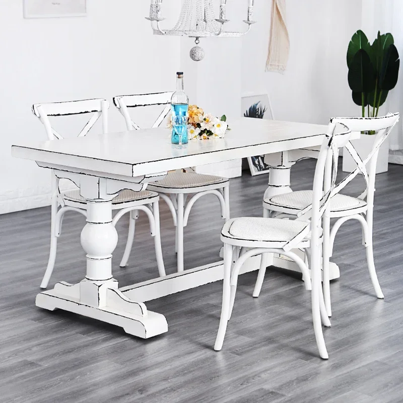 American rural retro pure solid wood table household living room small rectangular dining table