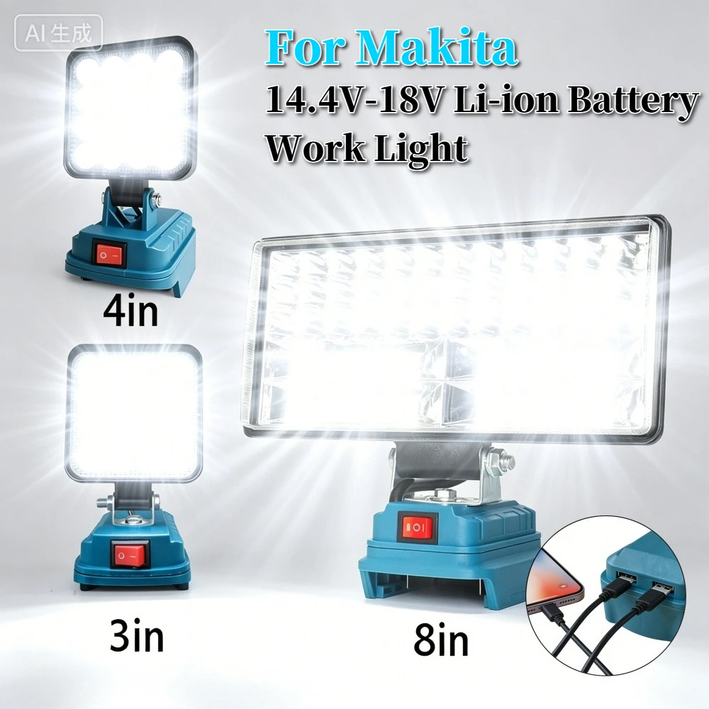 

Cordless Jobsite Flashlight for Makita 18V Li-ion Battery 4/8 Inch LED Work Light Portable Outdoor Camping Emergency Lighting