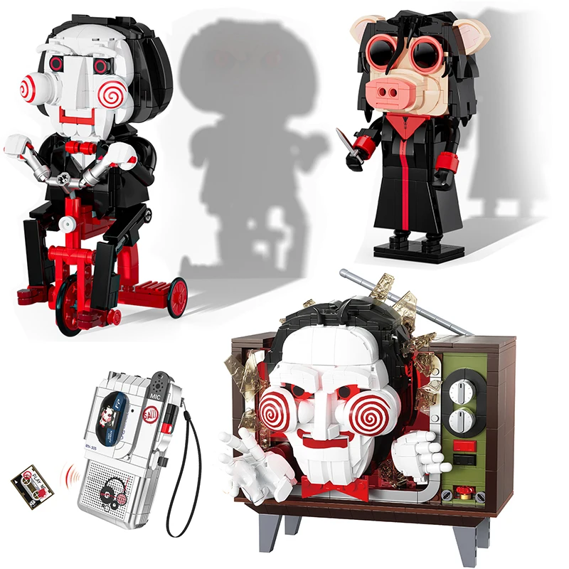 Creative Saw Movie Character Building Blocks MOC Billy Smiling TV Recorder Desktop Decoration Collection Toys Halloween Gift