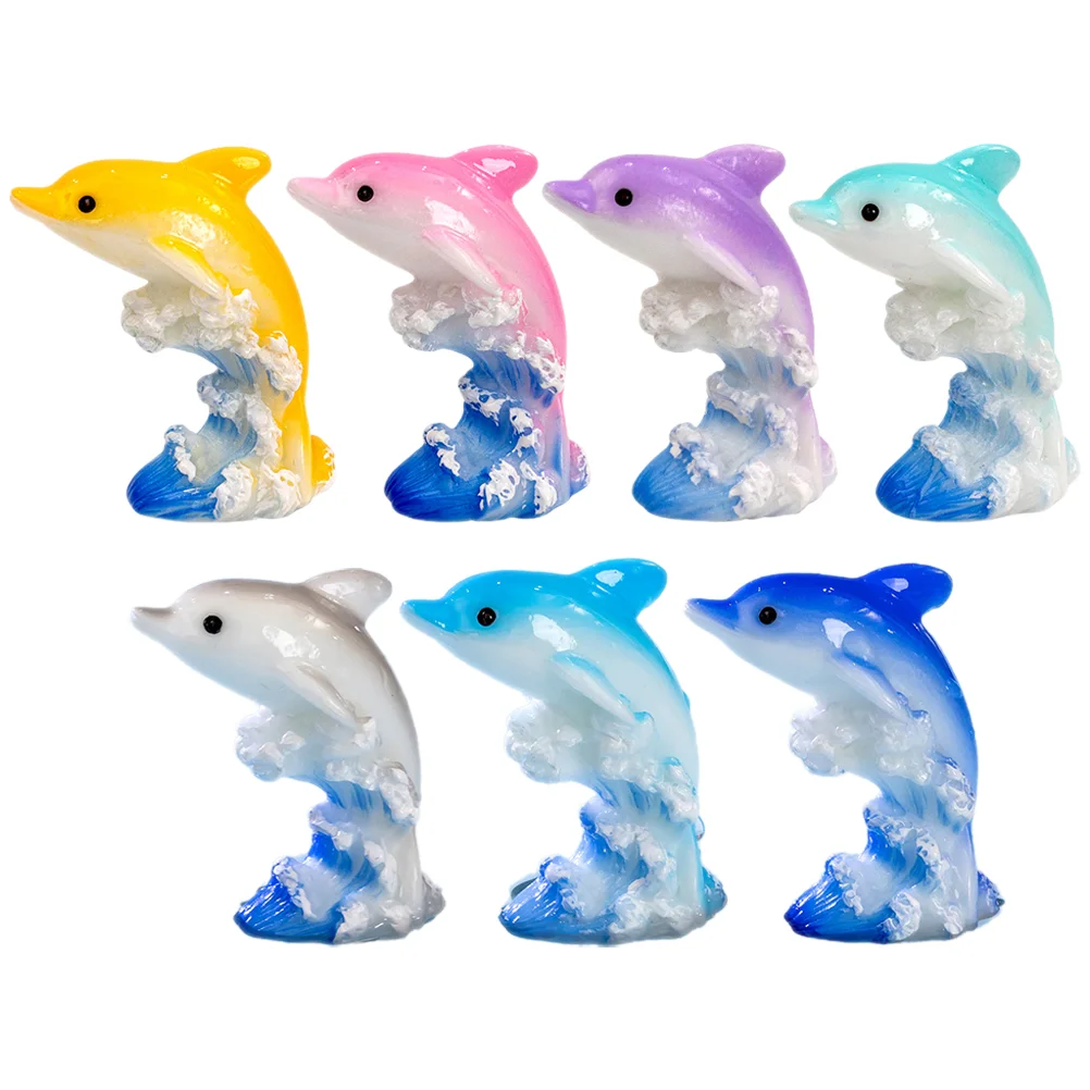7 Pcs Micro Landscape Dolphin Miniature Statues Tiny Resin Animals Toys Puzzle Small Figures Child