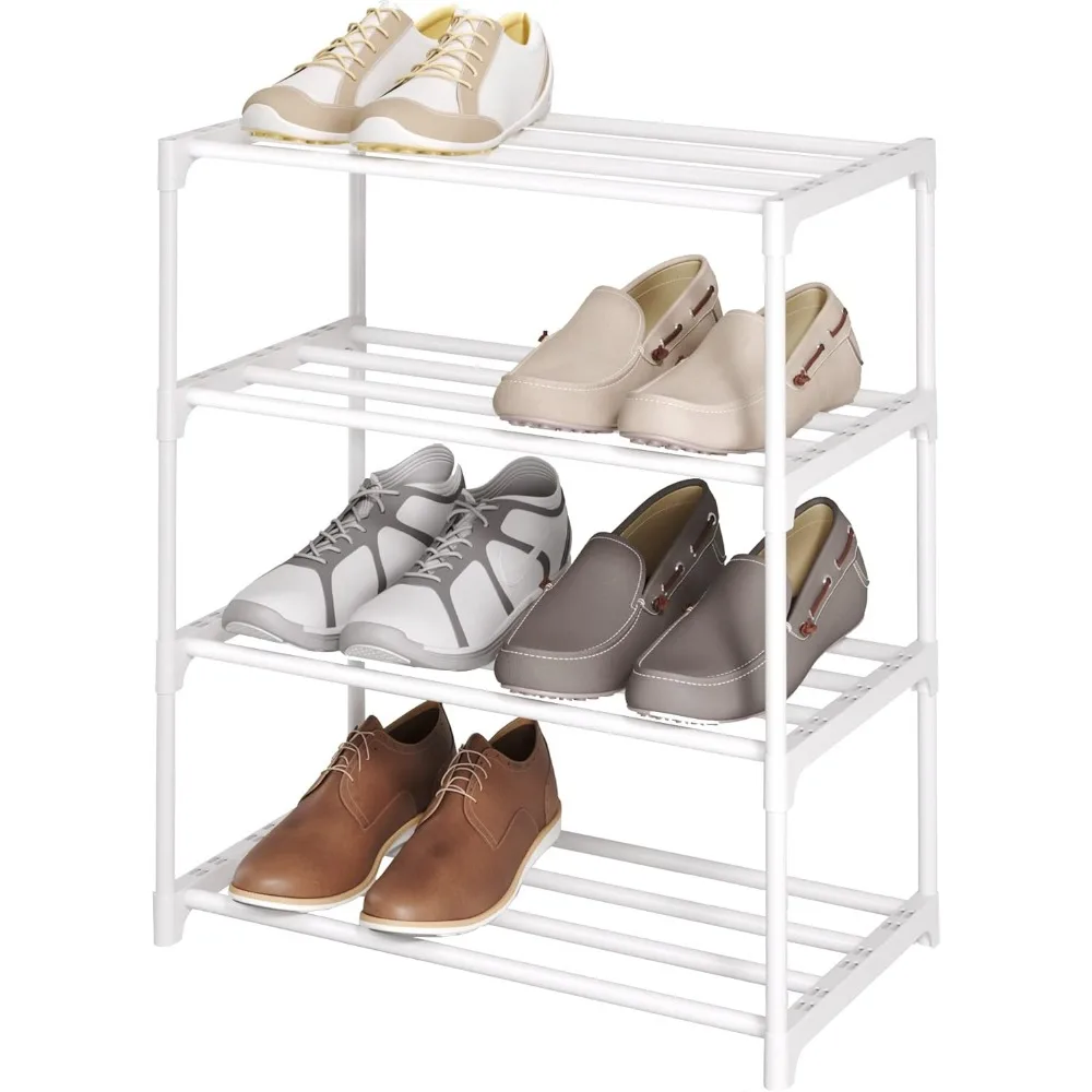 4-Tier Small Shoe Rack, Metal Stackable Kids Shoe Shelf Storage Zapateras Organizer,Narrow Shoe Rack Sturdy for Closet Hallway E