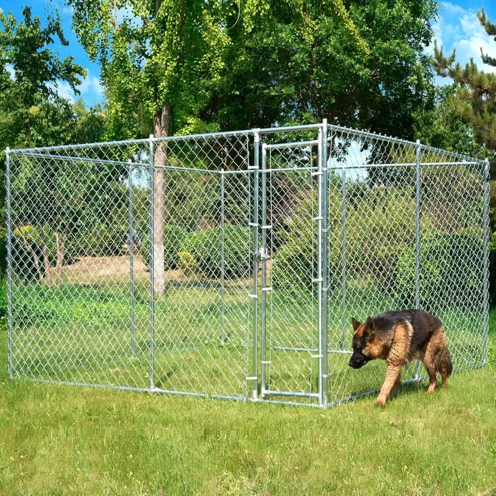 Dog Kennel Outdoor, Heavy Duty Dogs Cage with Secure Lock,Galvanized Chain Dog Pen Enclosure