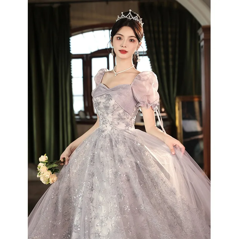 Robe de soirée longue en maille pour femmes, broderie à reflets, pour Banquet, à la mode, amincissante, examen d'art français, nouvelle collection 2026