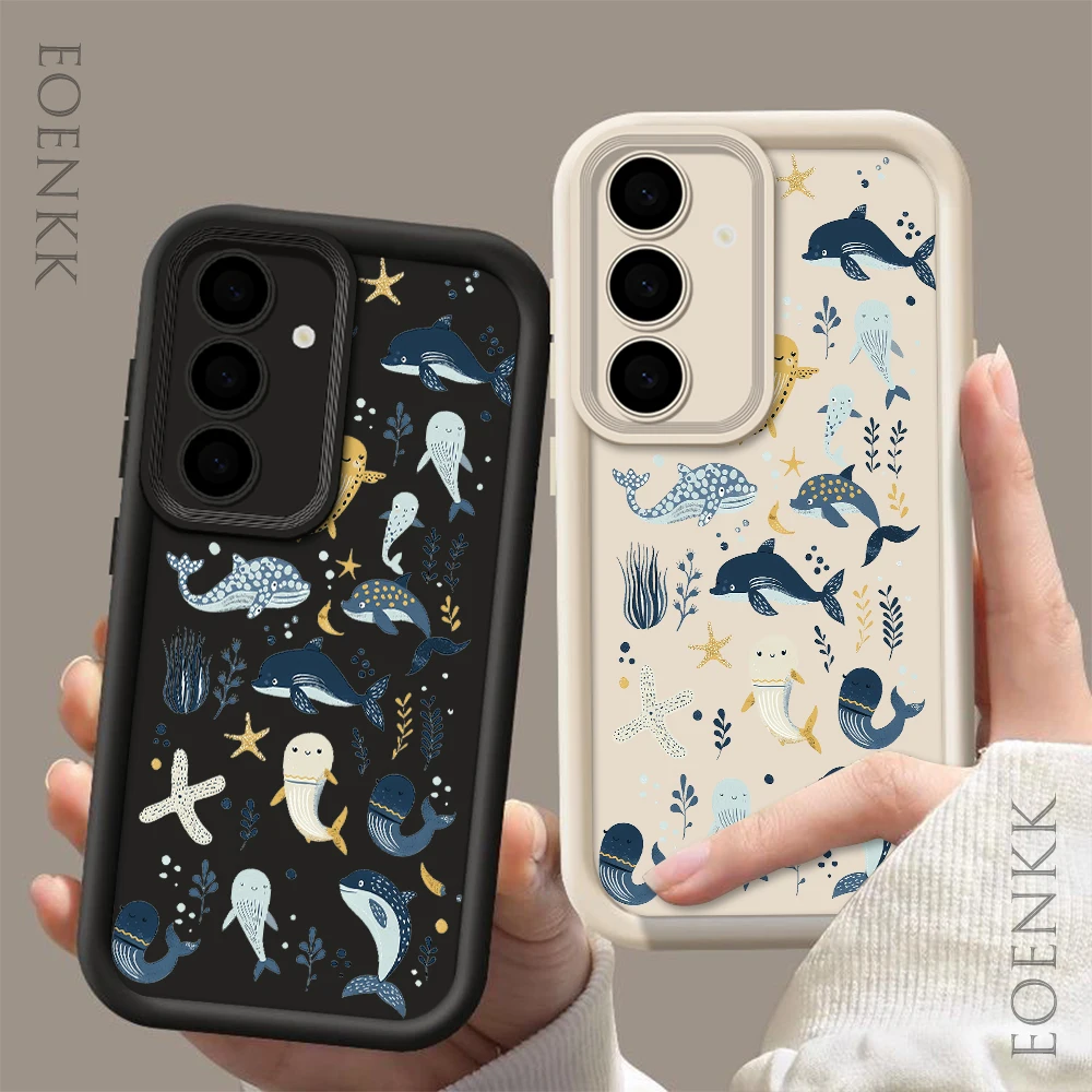 Silicone Soft Phone Case For Samsung Galaxy S25 S22 S21 S23 S20 S24 Ultra FE A35 A15 A25 A55 Note 20 Plus Sea Fish Pattern Cover