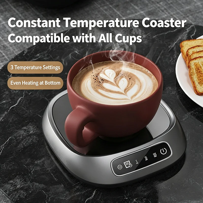 Smart Desktop Cup Warmer, Portable Beverage Heating Mat with Adjustable Temp & Automatic Shut-Down Ideal for Home and Office