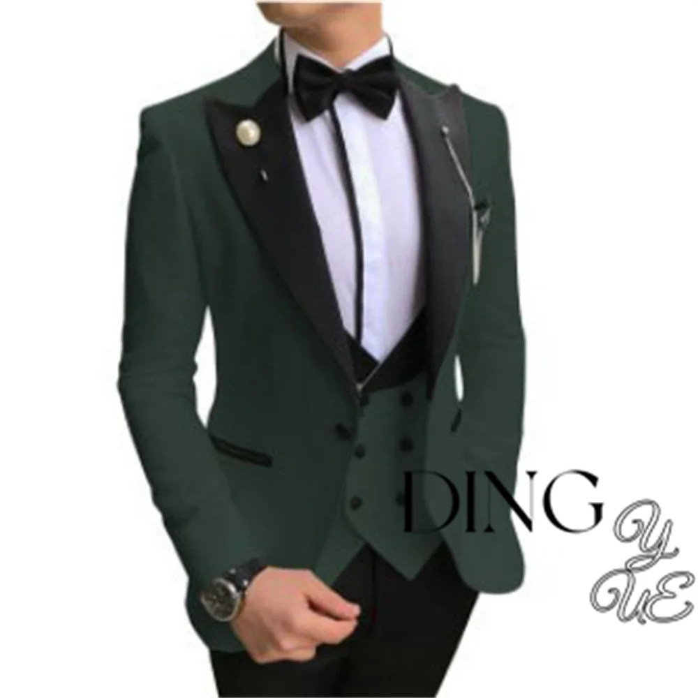 Men Suits 3 Pieces Tailored Best Man Groom Wedding Tuxedo Slim Fit Jacquard Two-color Blazer Jacket Vest Pants Tuxedo Clothing