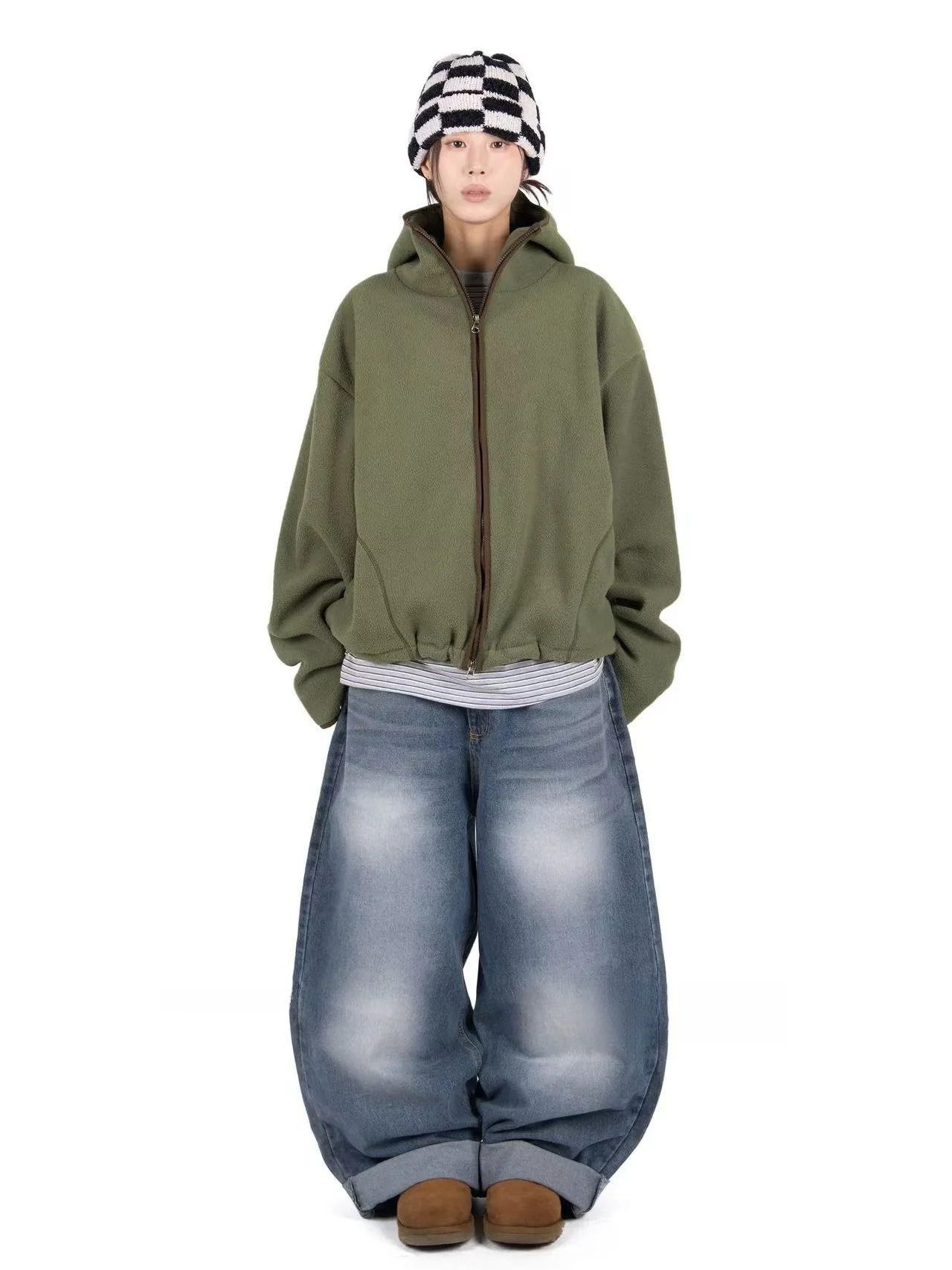 Ciepła bluza z kapturem na zamek w stylu retro, unikalna koreańska bluza SEI, zimowa, codzienna, luźny krój, termiczna, z dopasowaniem kolorystycznym, kurtka.