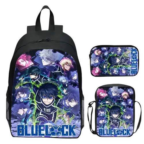 BLUE LOCK Juego de 3 piezas para estudiantes de primaria, secundaria y secundaria, mochila, bolso de hombro, estuche para lápices