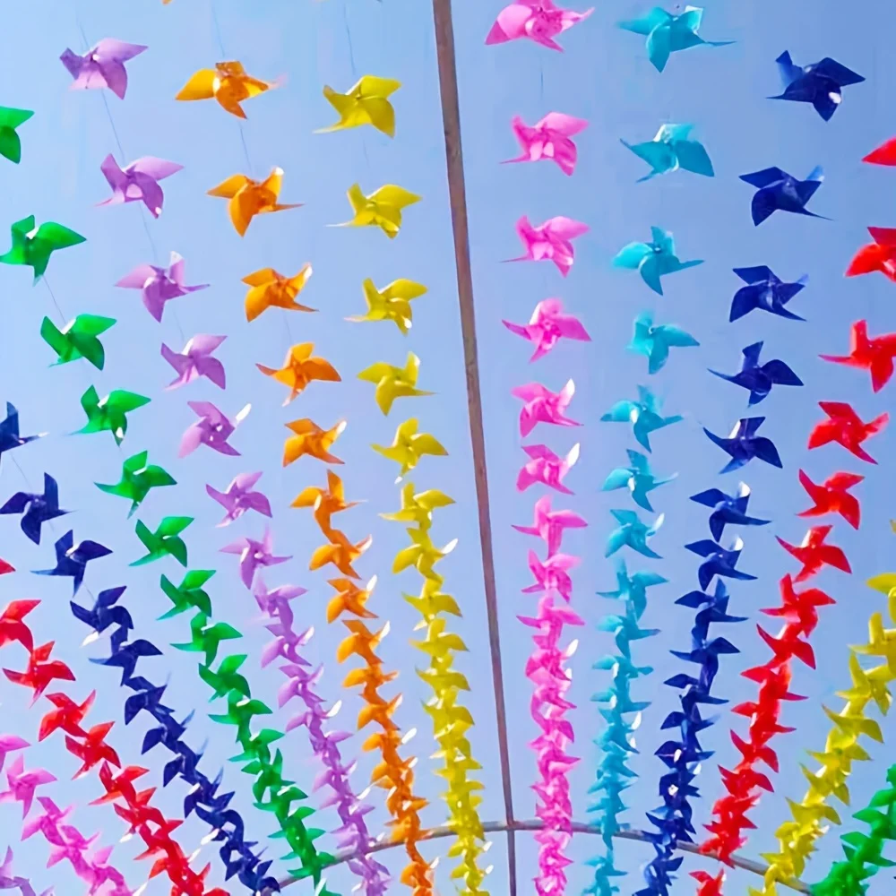 1 set Colorful Four-Leaf Windmill String, Plastic Windmills Suitable for Outdoor Parties, Weddings, Birthday, Garden Decor