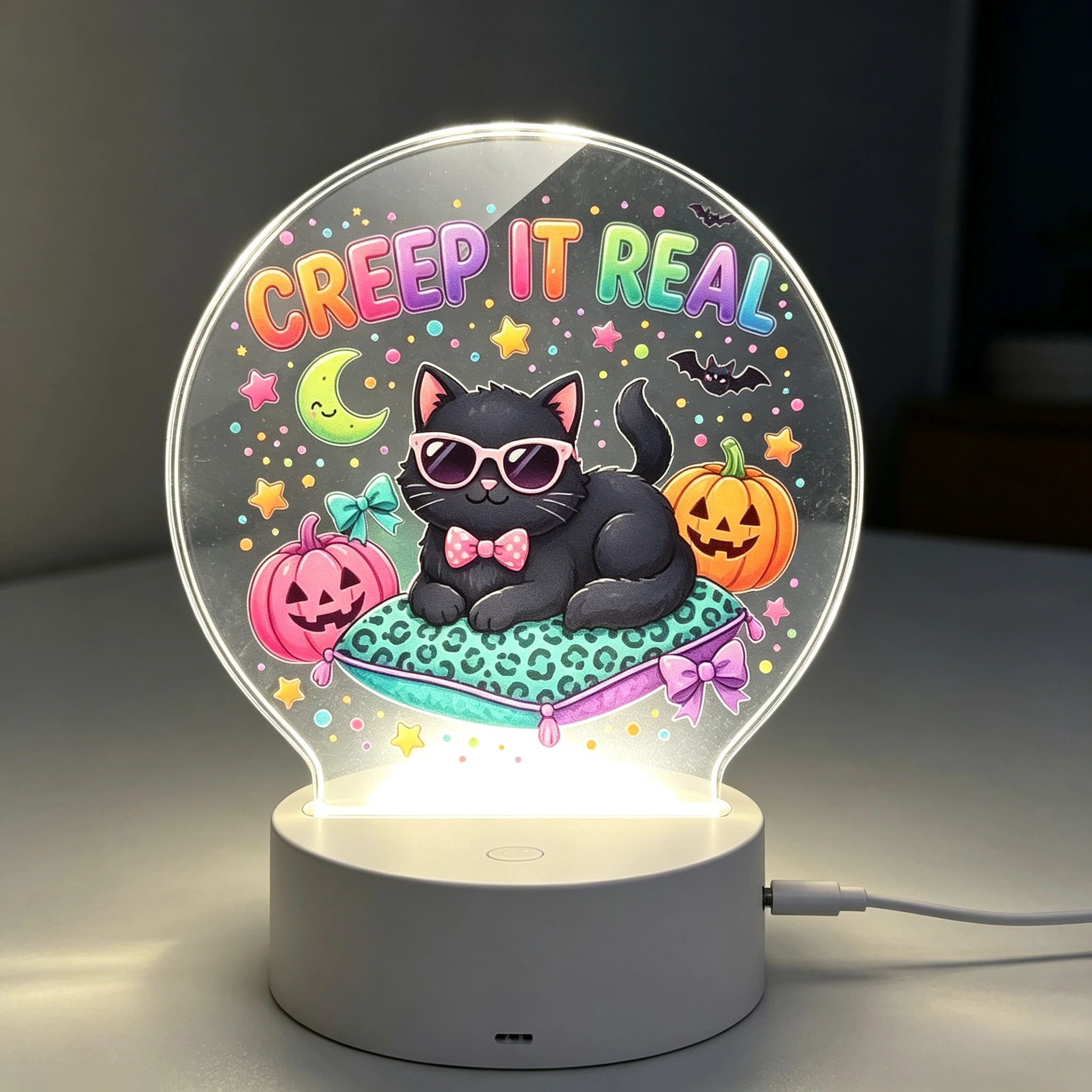 Cool Sunglasses Black Cat Halloween LED Night Light, Festive Holiday Gift