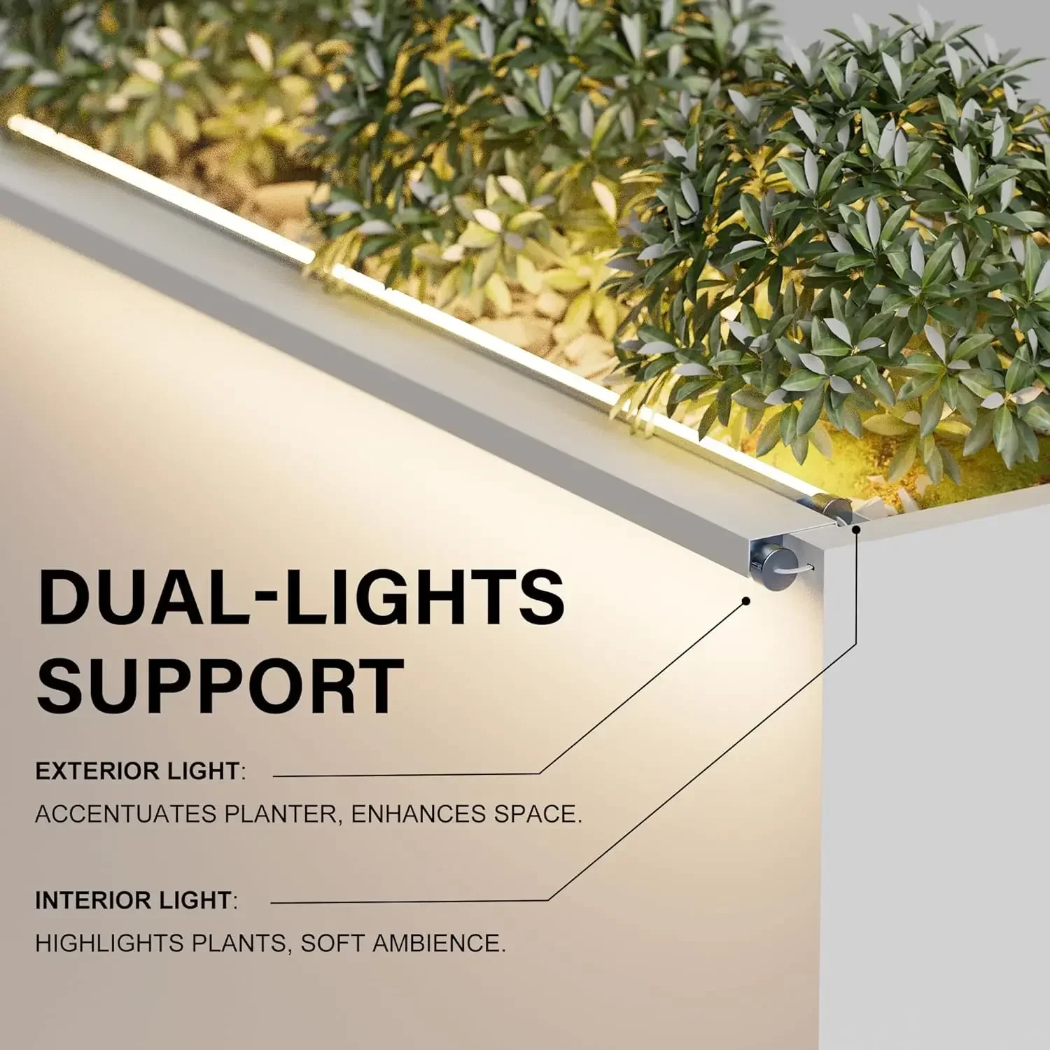 GSK White Metal Planter Box with LED Light Rectangular Illuminate Flower Trough 30