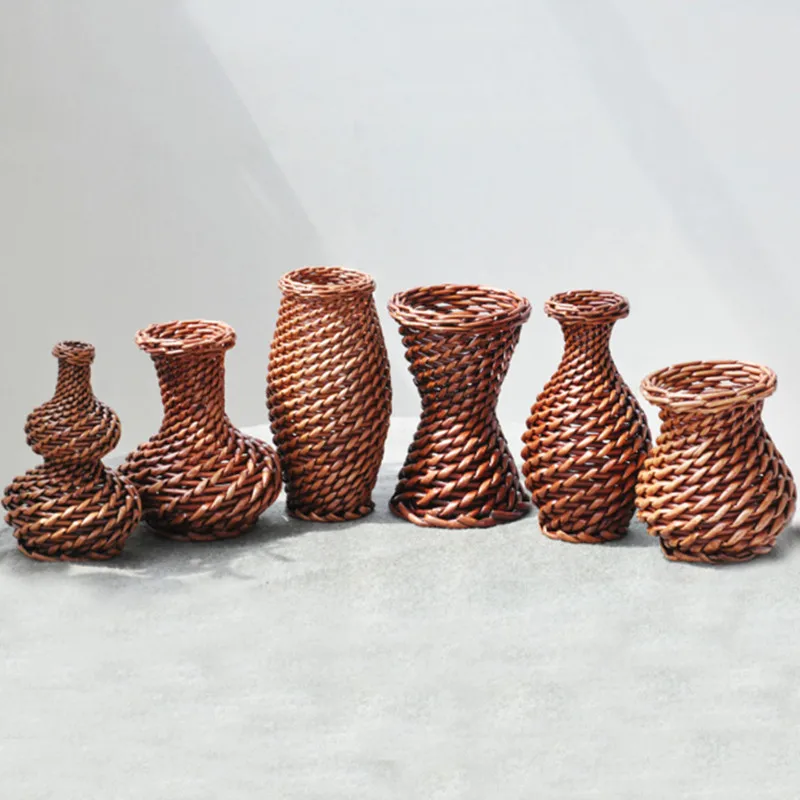 Hand Woven Basket Willow Flower Basket Rattan Vase Ornament Inserted Dry Flower Pot Utensil Treasure Gourd Decoration