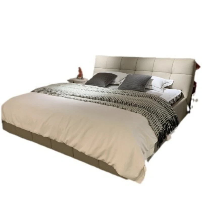 

Light luxury minimalist cowhide bed, modern minimalist master bedroom bed