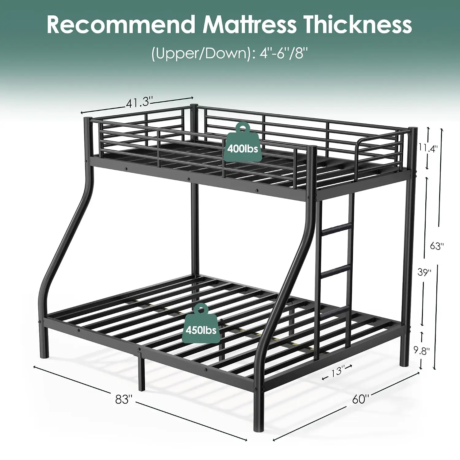 Twin XL Over Queen Bunk Bed Heavy Duty Metal Frame with Guardrail for Adults Dorm Bedroom No Box Spring, Custom