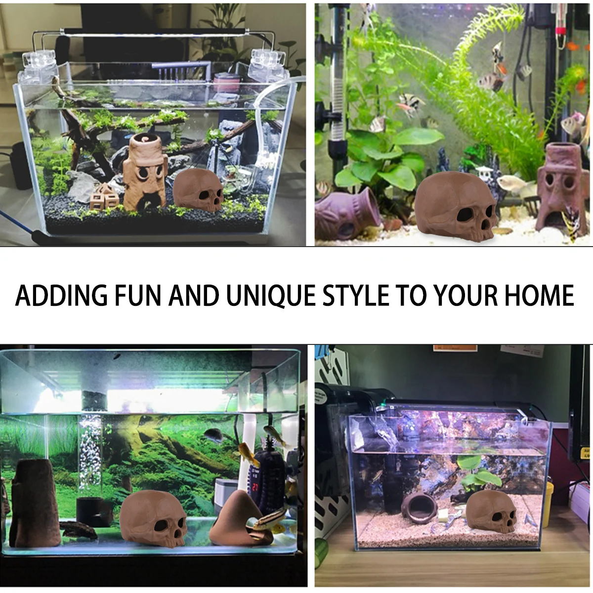 

Skull Design Pottery Ornament Retro Aquarium Decoration Fish Tank Decor Artificial Skull Craft Safe for Fresh Salt Water