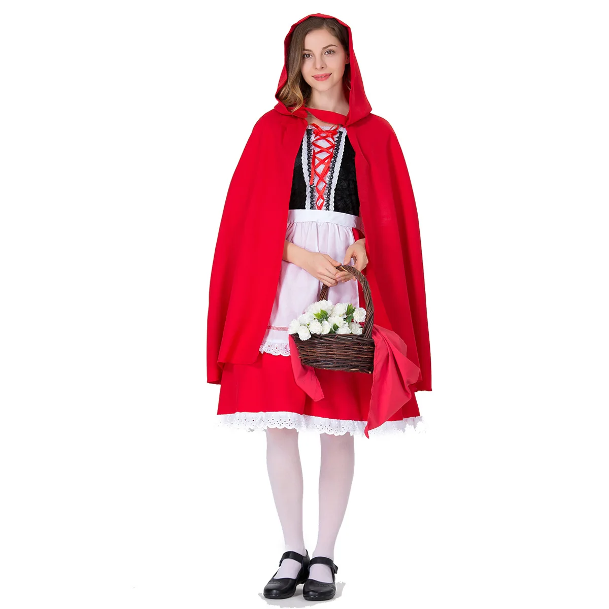 

Princess Costume Long Skirt Red Little Red Riding Hood Halloween Performance Outfit with Cape Size Split Adult Cosplay Stage ...