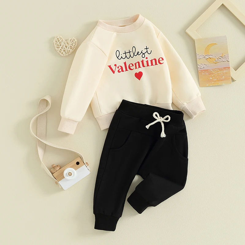 

Baby Boys Valentine s Day Romper Heart Print Jumpsuit and Solid Color Pants 2Pcs Outfit Set with Long Sleeves