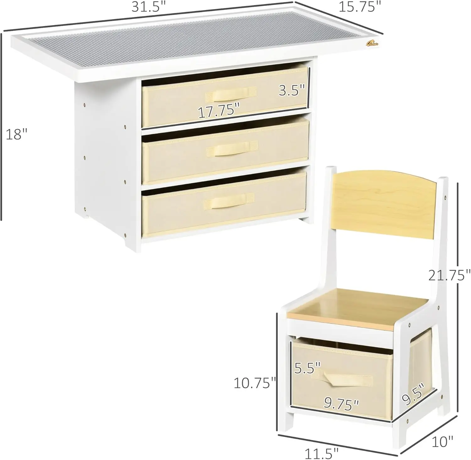 3-in-1 Kids Activity Table and Chairs Set with 3 Surfaces Including Kids Drawing Table, Kids Building Blocks Table, Road Map wit
