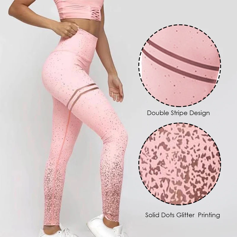 Bronzing High Waist Polka Dot Slim Track Pants Sports Leggings Gym Fitness Running Jogging Yoga Pants for Women Tights