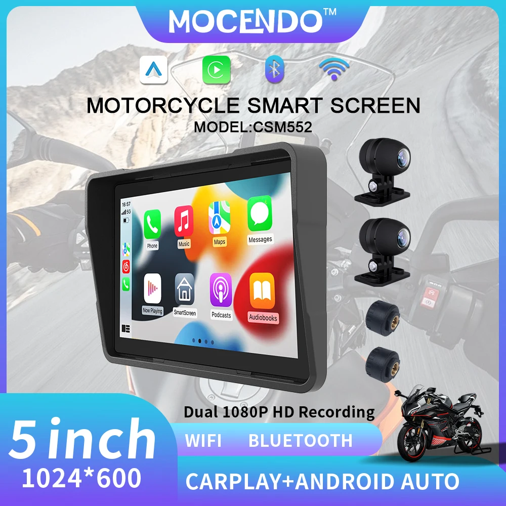 

5 Inch Motorcycle GPS Navigation Carplay Android Auto Multimedia Player Portable Waterproof Touch Screen TPMS BT Motor Monitor