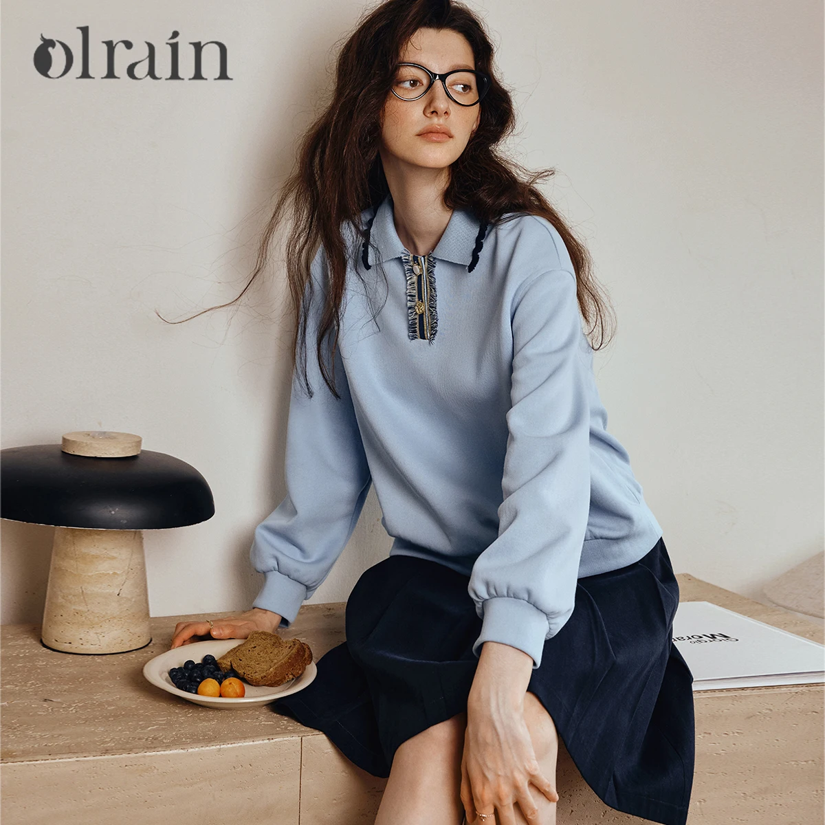 

OLrain Women's Knitted Sweatshirts Solid Polo Collar Long Sleeve Pullover 2025 Autumn Fashion Design Tops Commute O57QR001630